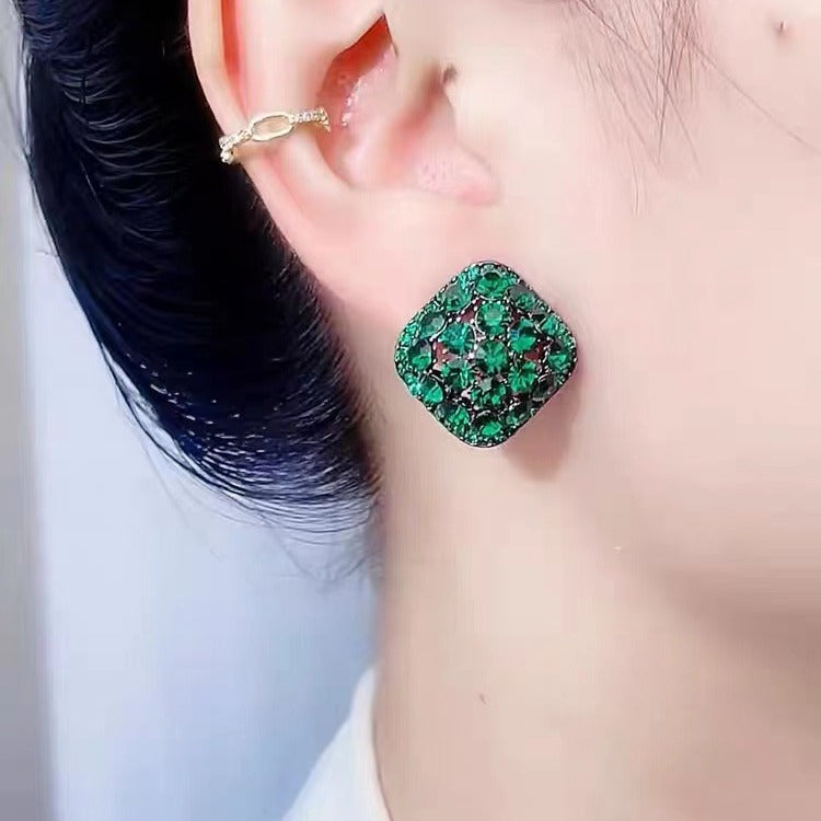 Wholesale Full Diamond Geometric Rhombus Full Diamond Earrings