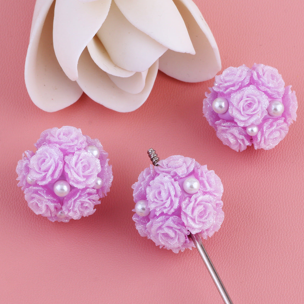 Wholesale 10pcs/pack pearl rose luminous flower ball can wear straight hole beads DIY accessories