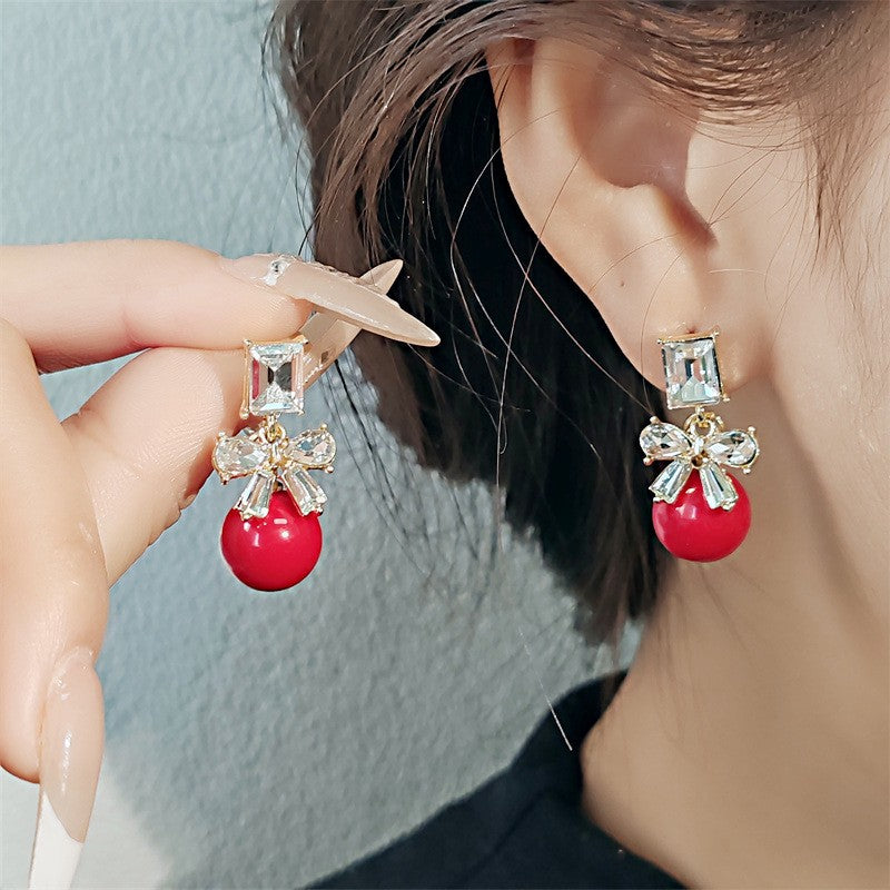 Wholesale New Chinese Style Red Heart Earrings Vintage Elegant Qipao Match Zinc Alloy Fashion Accessory