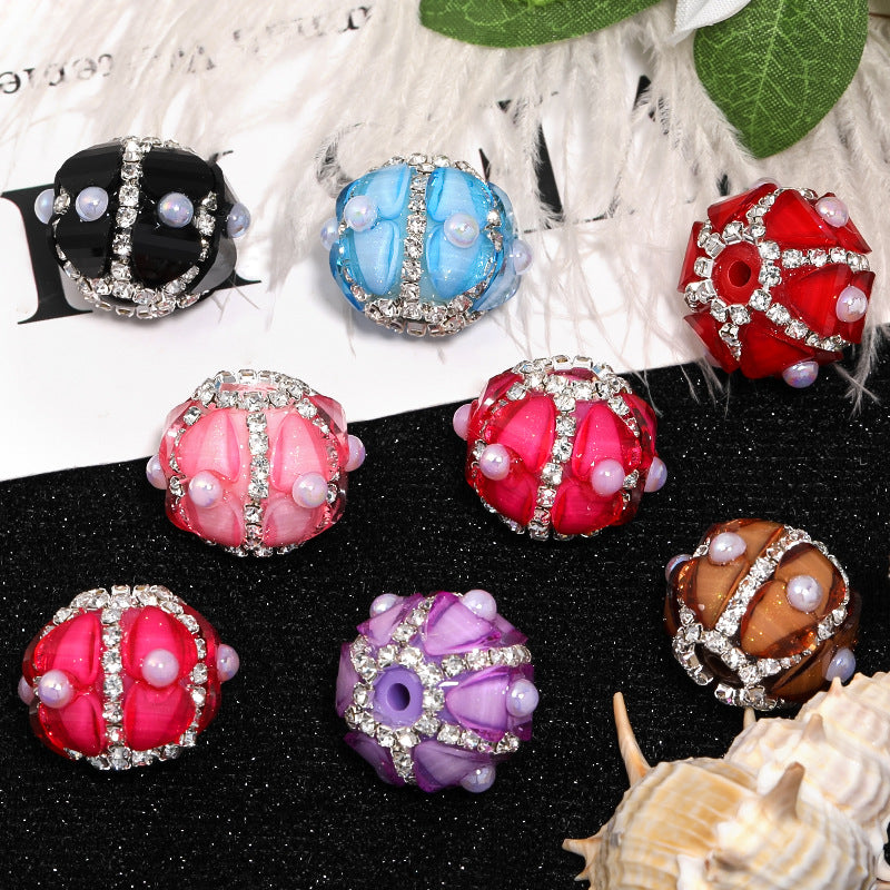 Wholesale 10pcs Heavy Industry Pearl Petal Diamond Ball Western Princess Rhinestone Chain DIY Mobile Phone Chain Beads