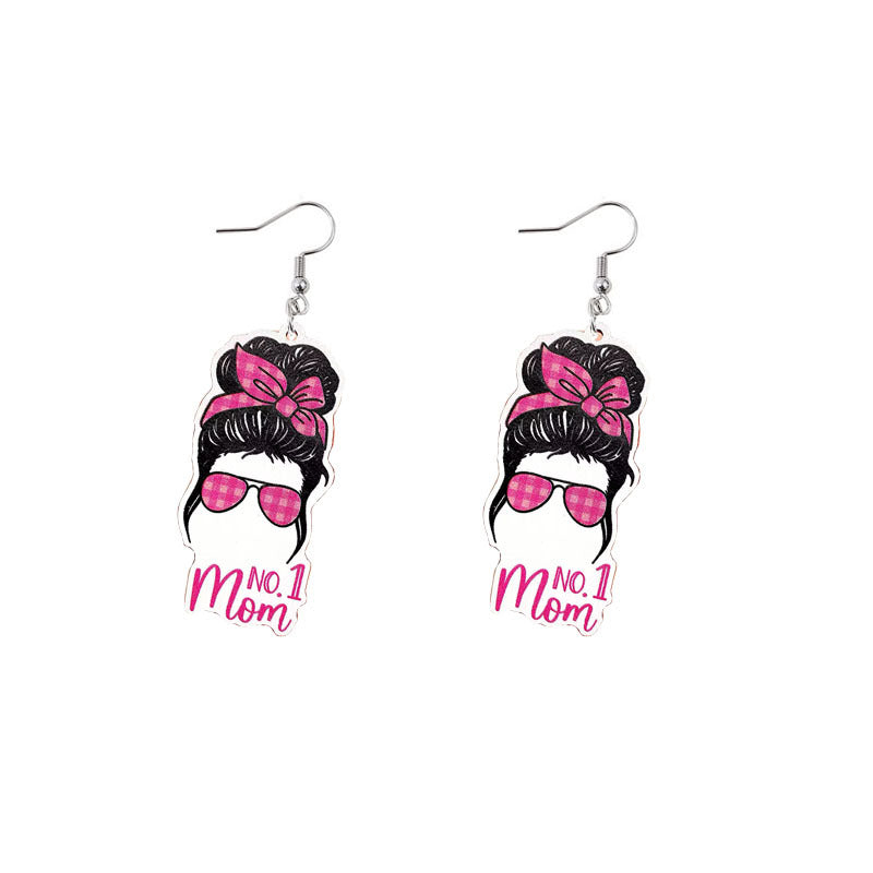 Wholesale Mother's Day Mama Printed Wooden Earrings