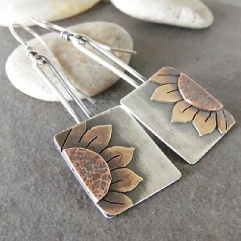 Wholesale Bohemian Square Sunflower Pattern Earrings