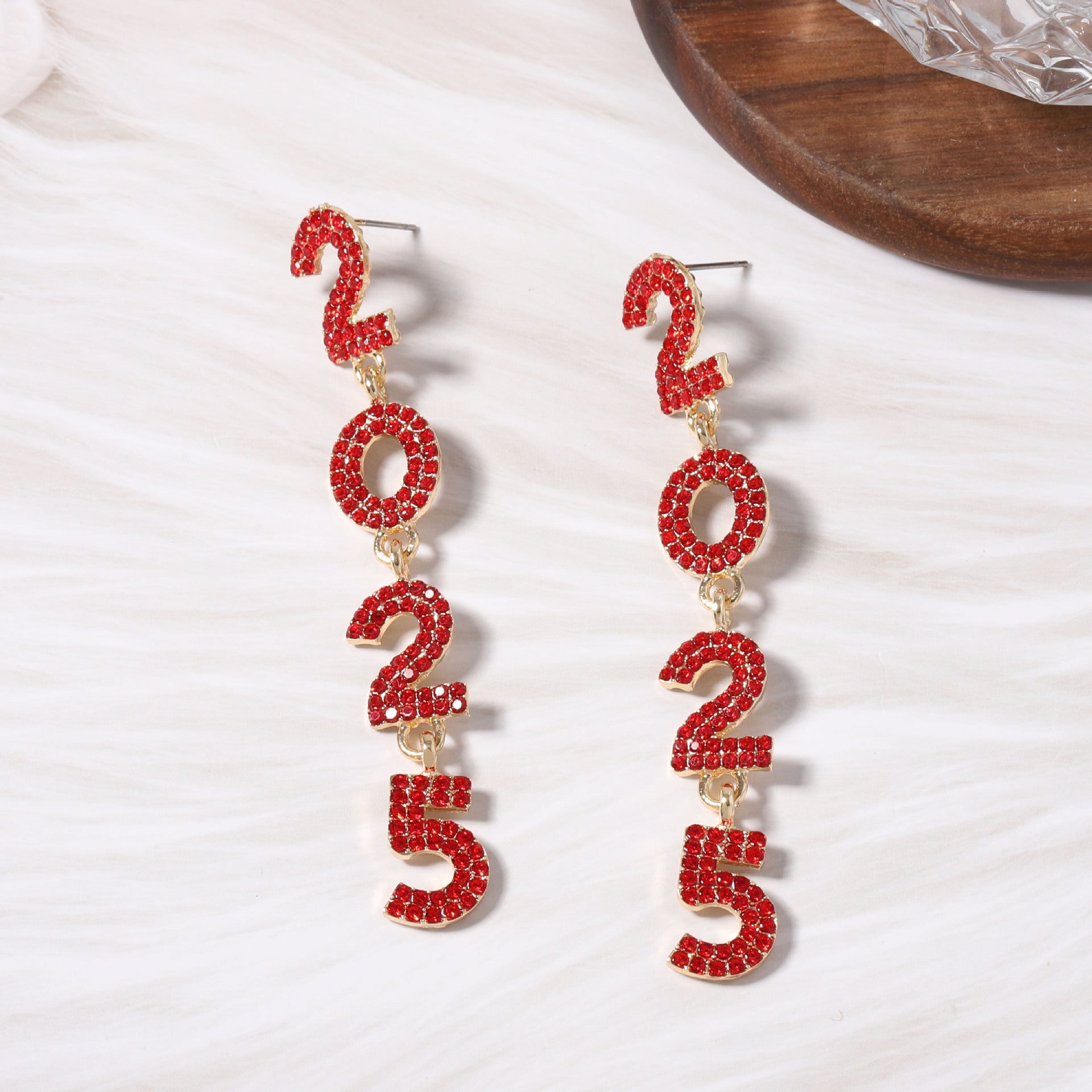 Wholesale New Year Full Diamond 2025 Digital Alloy Long High-end Niche Exquisite Versatile Earrings