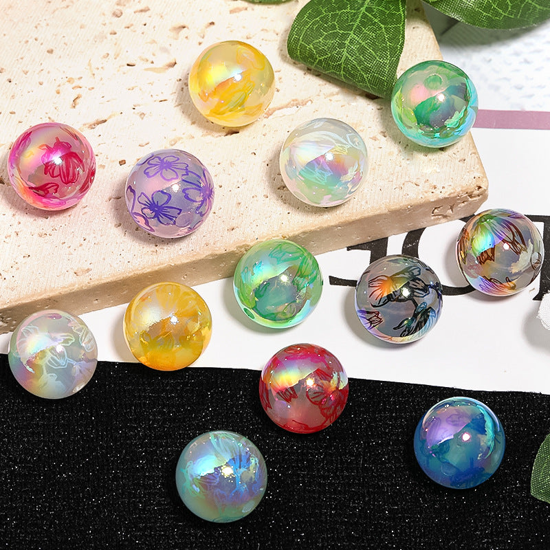 Wholesale 100pcs DIY Four Leaf Clover Magnolia Color Printed Round Acrylic Beads