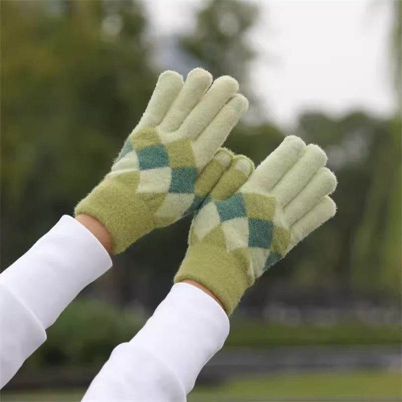 Wholesale Warm Touch Screen Rhombus Thickened Finger Gloves