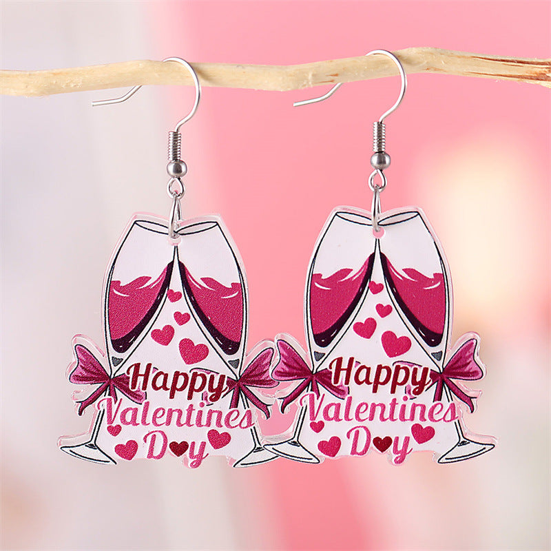 Wholesale Valentine' s Day Pink Champagne Glass Acrylic Earrings