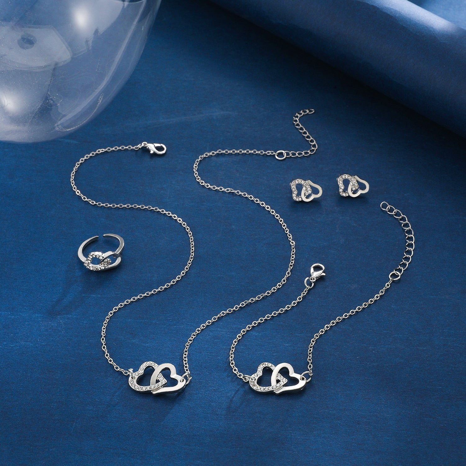 Wholesale Alloy New Arrival Heart Ring Necklace Earrings Set