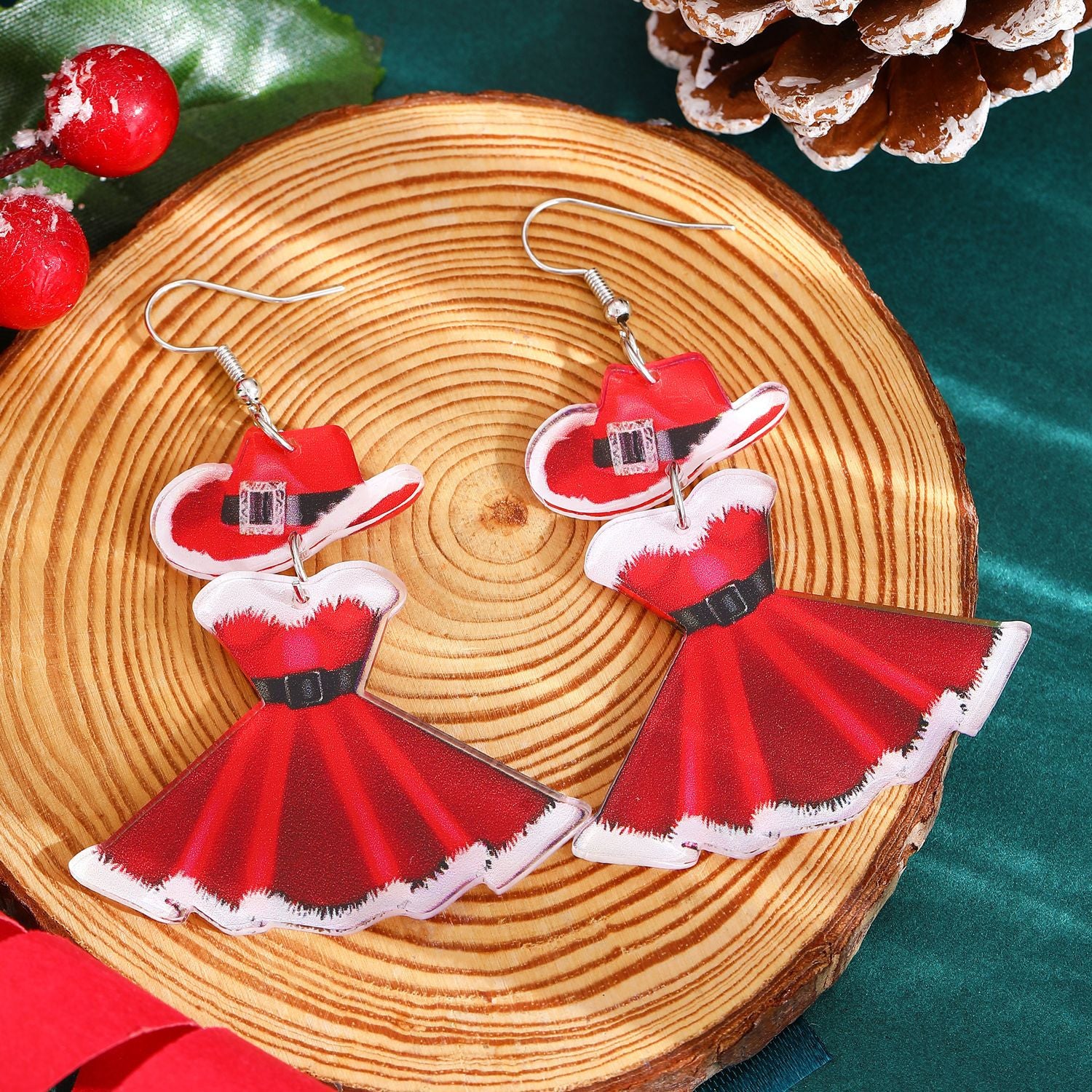 Wholesale Carnival Party Acrylic Red Dress Hat Niche Christmas Earrings