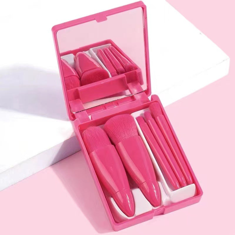 Wholesale Portable 5 Pcs Makeup Brush Travel Set with Mirror Mini Powder Brush Foundation Brush Eye Shadow Brush