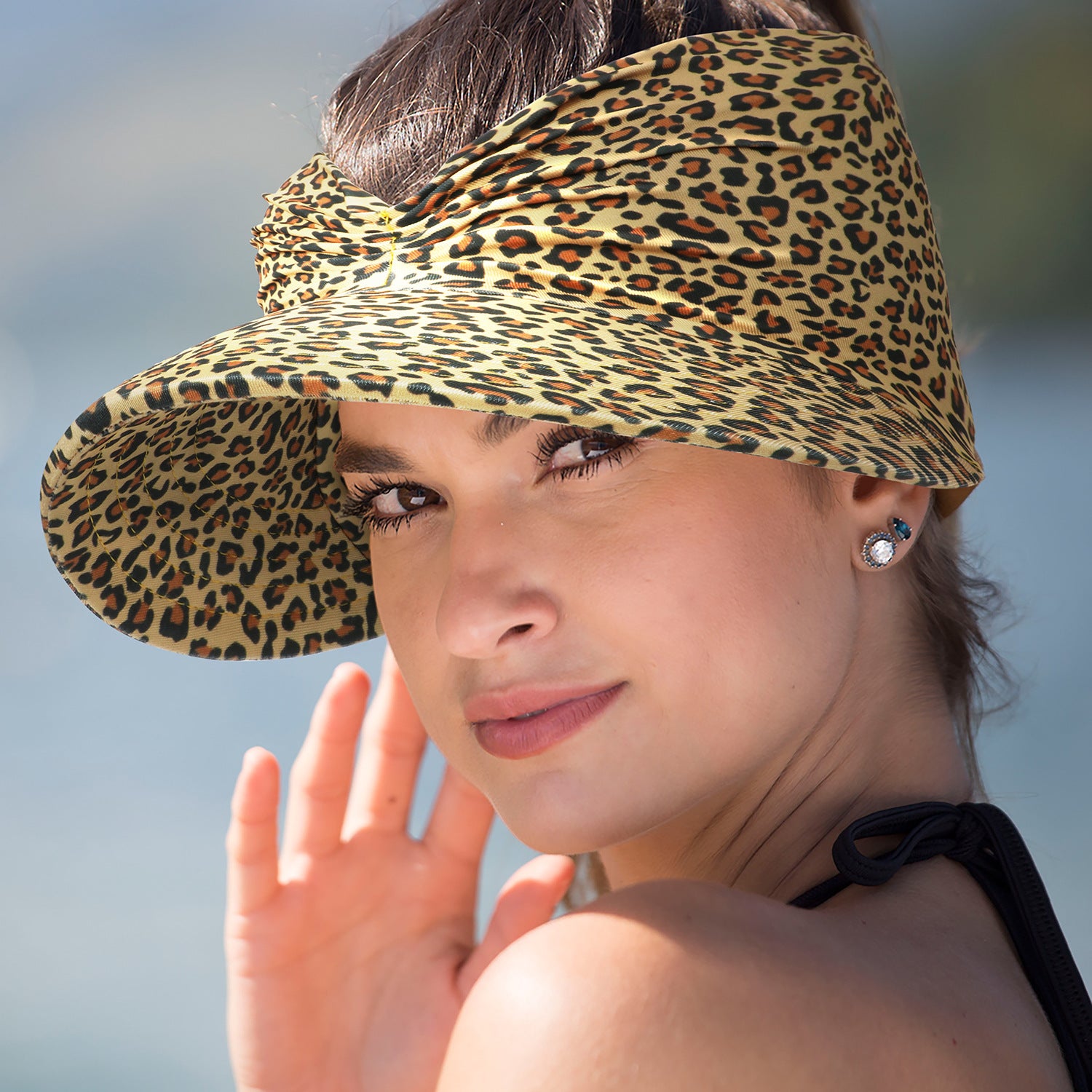 Wholesale New Summer Printed Sun Protection UV Large Brim Face Covering Outdoor Swimming Cap