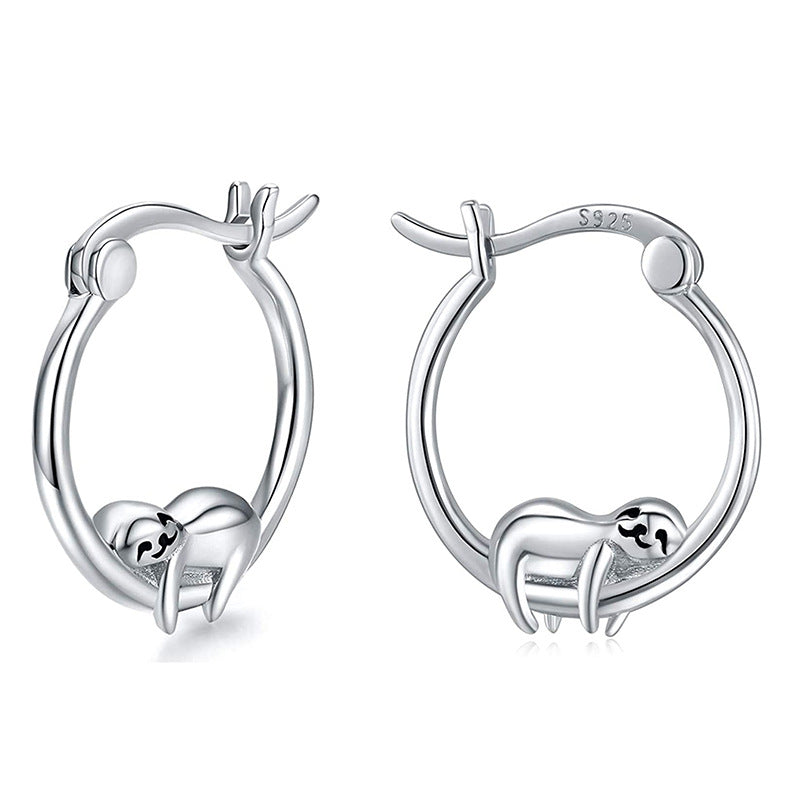 Wholesale 925 Silver Sloth Hoop Earrings