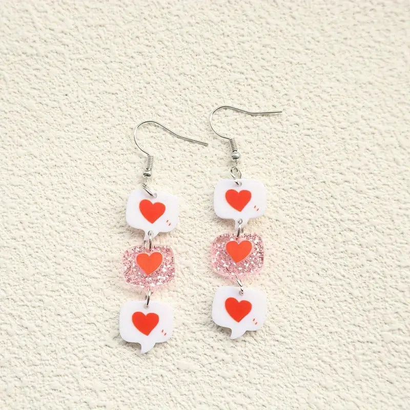 Wholesale Red Heart Print Pendant Acrylic  Earrings Valentine' s Day Gift