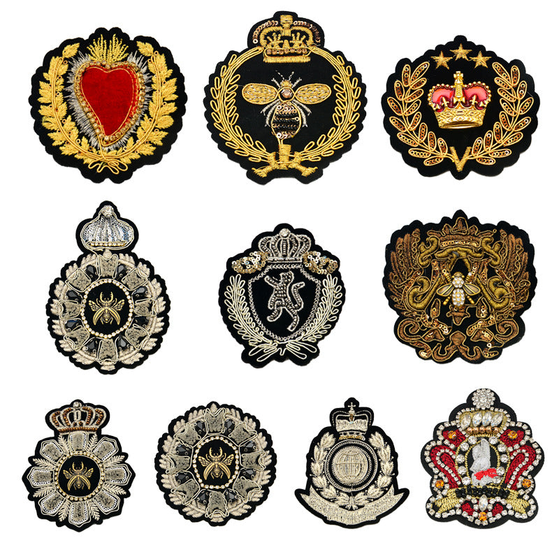 Wholesale Stylish Western College Embroidered Patches With Silver Bee And Lion Designs Acrylic Badges For Suits And School Uniforms