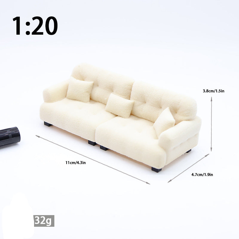 Wholesale  Miniature Doll Sofa Flocked Cream Style Doll Accessories