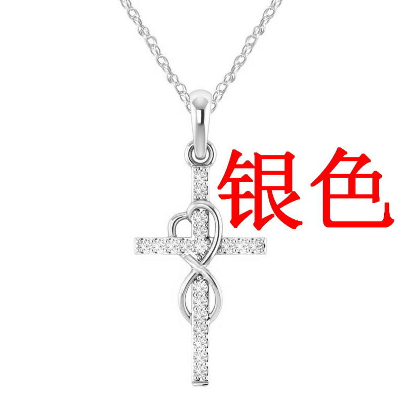 Wholesale  8-Shaped Cross with Diamond-Studded Collarbone ChainReligious Necklace