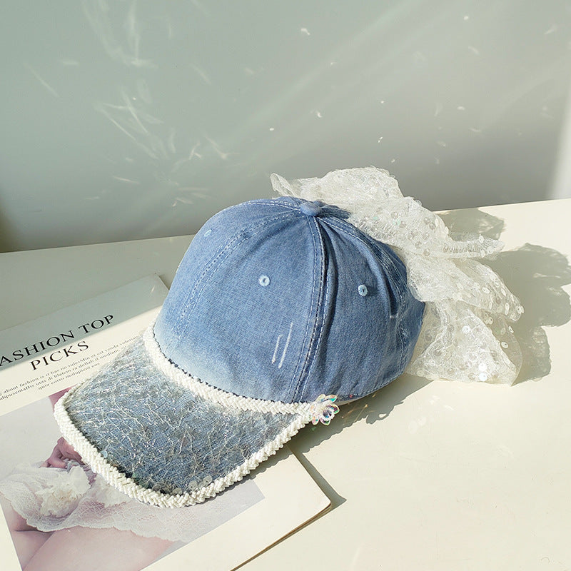 Wholesale New Colorful Sequin Pearl Deep Top Gradient Hole Cloud Bow Baseball Cap