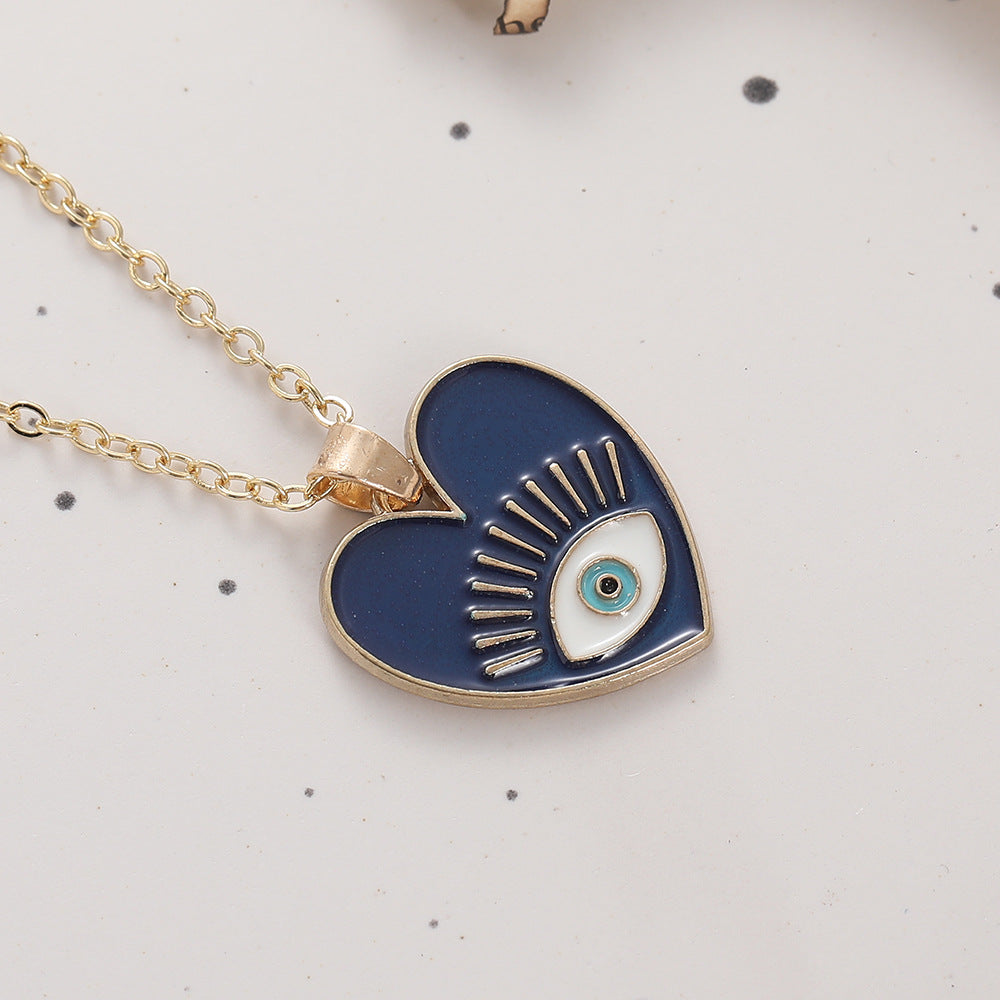 Wholesale Devil's Eye Heart Shaped Alloy Drop Oil Necklace