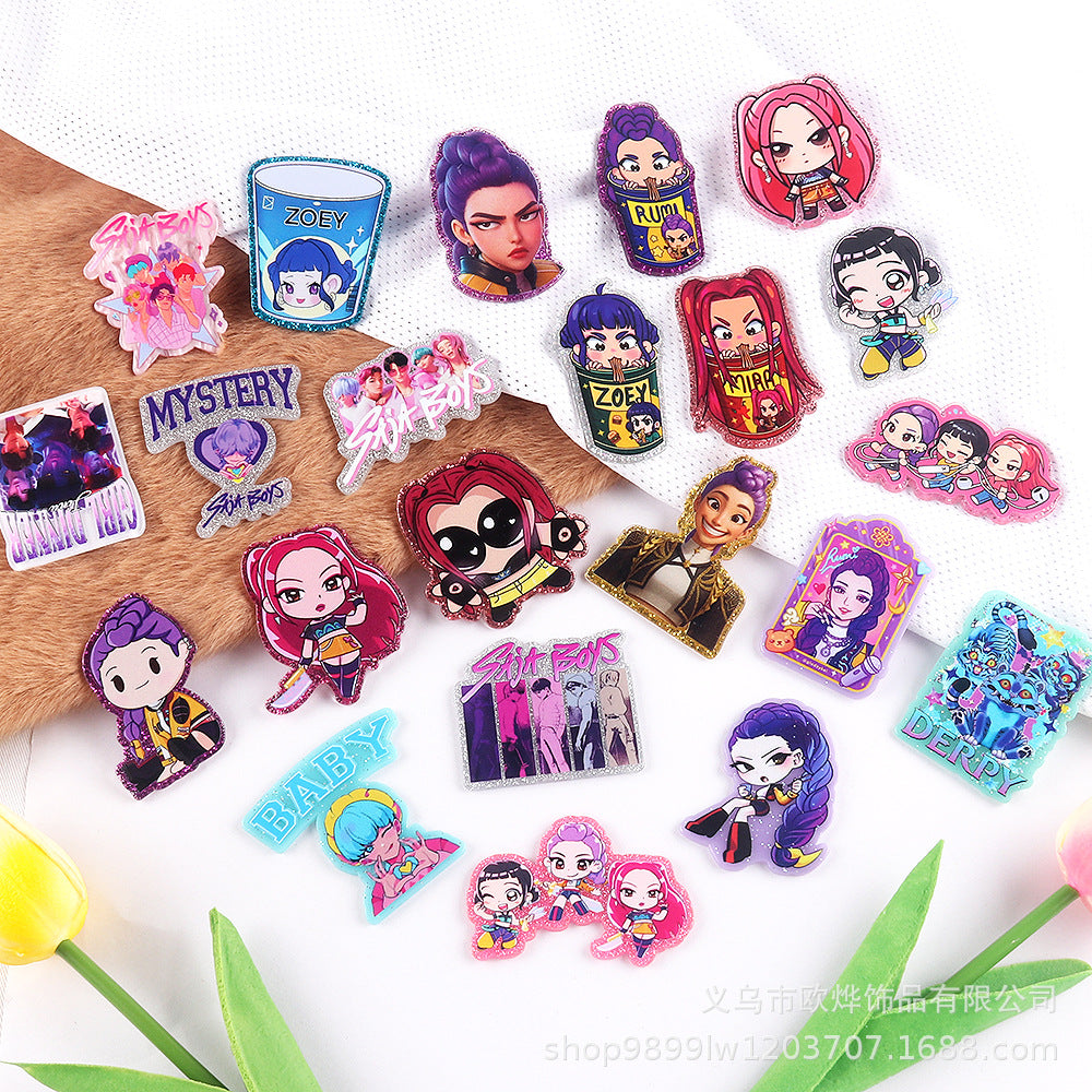 Wholesale 10pcs/ pack Cartoon Girl Cute Pendant Acrylic Pin DIY Accessories