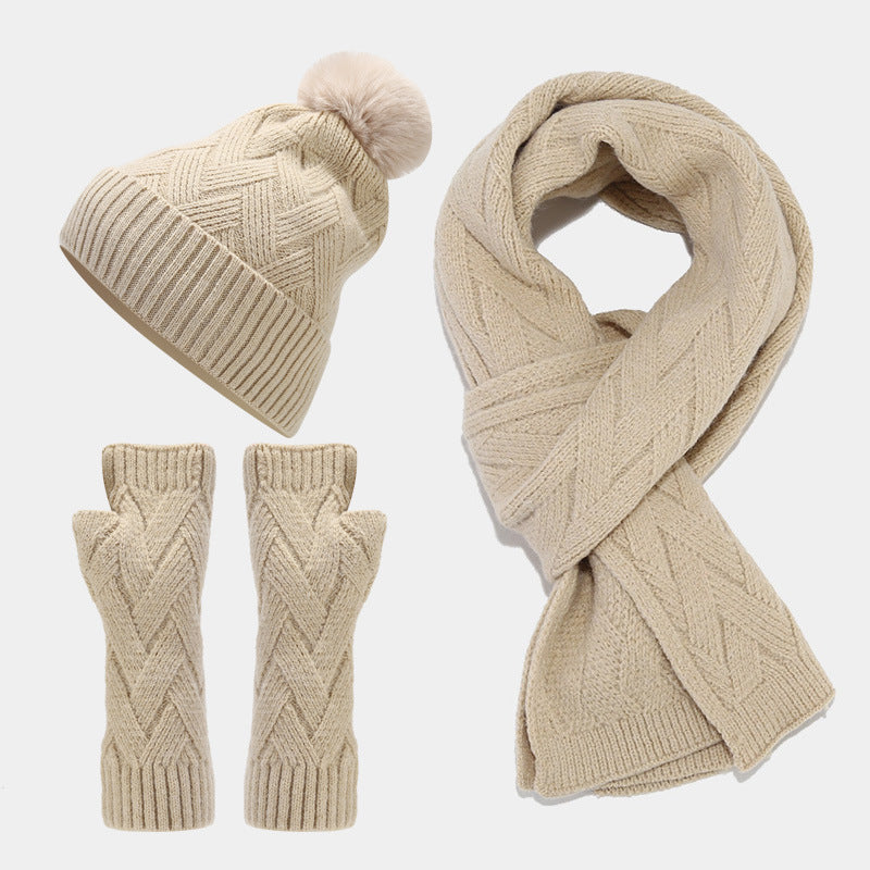 Wholesale Core Spun Yarn Autumn and Winter Outdoor Cold and Warm Hats Scarves Gloves Sets