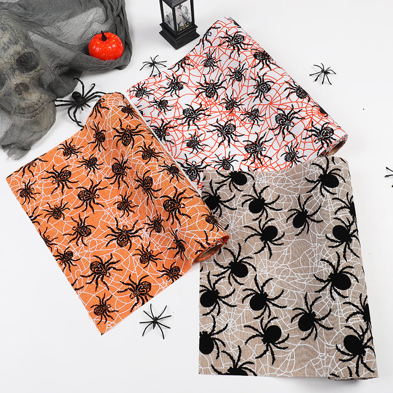 Wholesale Halloween Fine Linen Print Flocked Tablecloth