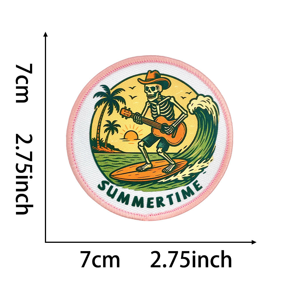 Wholesale Trendy Round Embroidered Patches With Fun Beach Skull Coffee Mom Themes Iron On DIY Appliques For Clothing And Bags Fashion Accessory