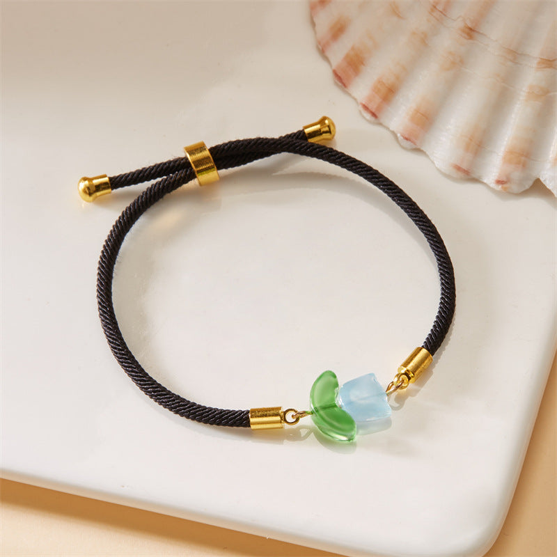 Wholesale Tulip bracelet black and red rope a pair of pull-out flower adjustable flower bracelet