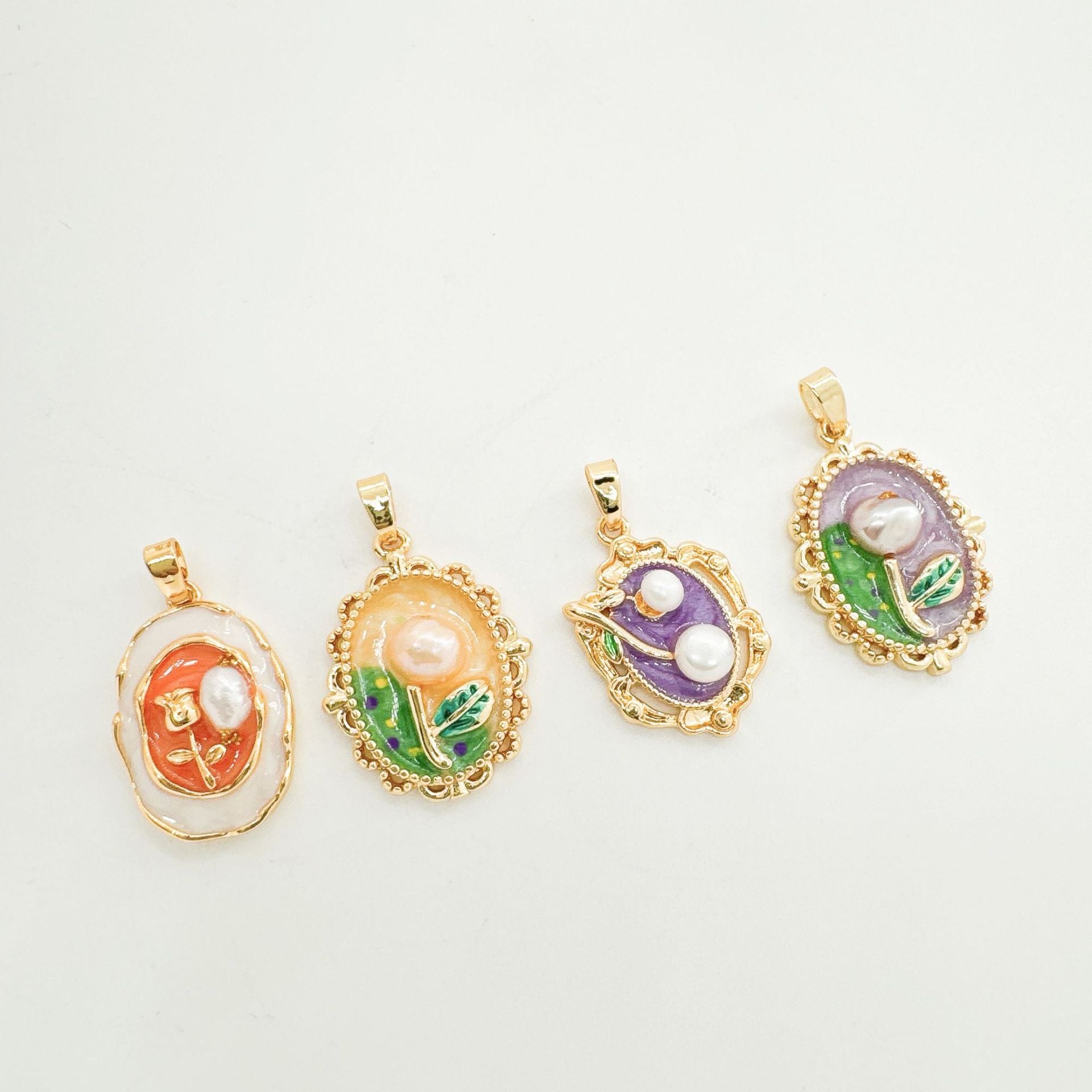 Wholesale Copper antique style enameled tulip flower pendant