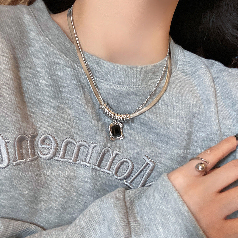 Wholesale Titanium Steel Zircon Double Layer Necklace Sweater Chain Clavicle Chain