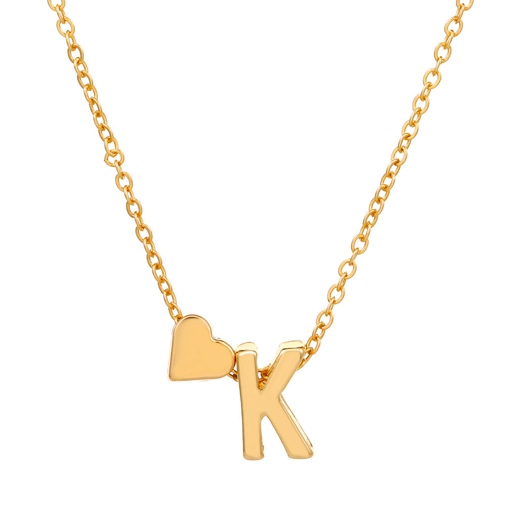 Wholesale love 26 English letters creative heart-shaped short clavicle chain