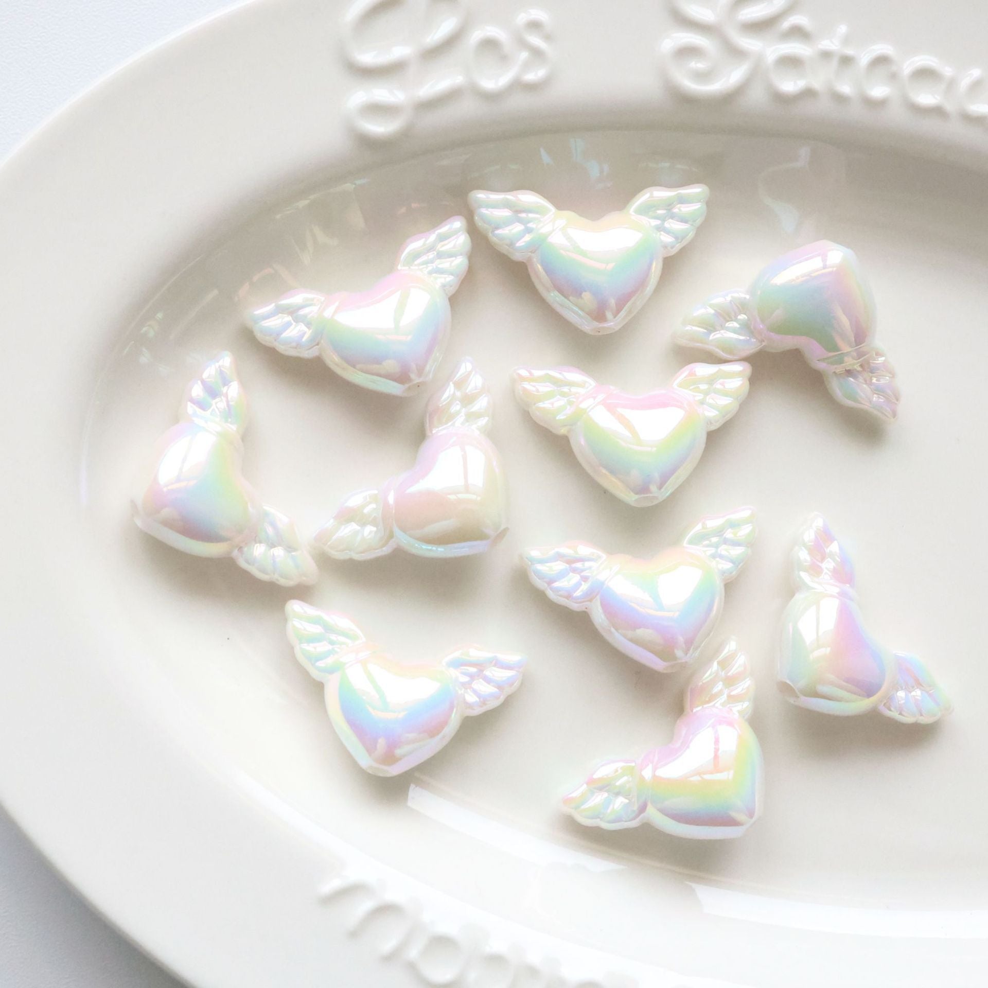 Wholesale 10pcs Colorful UV acrylic angel wings heart DIY Beads