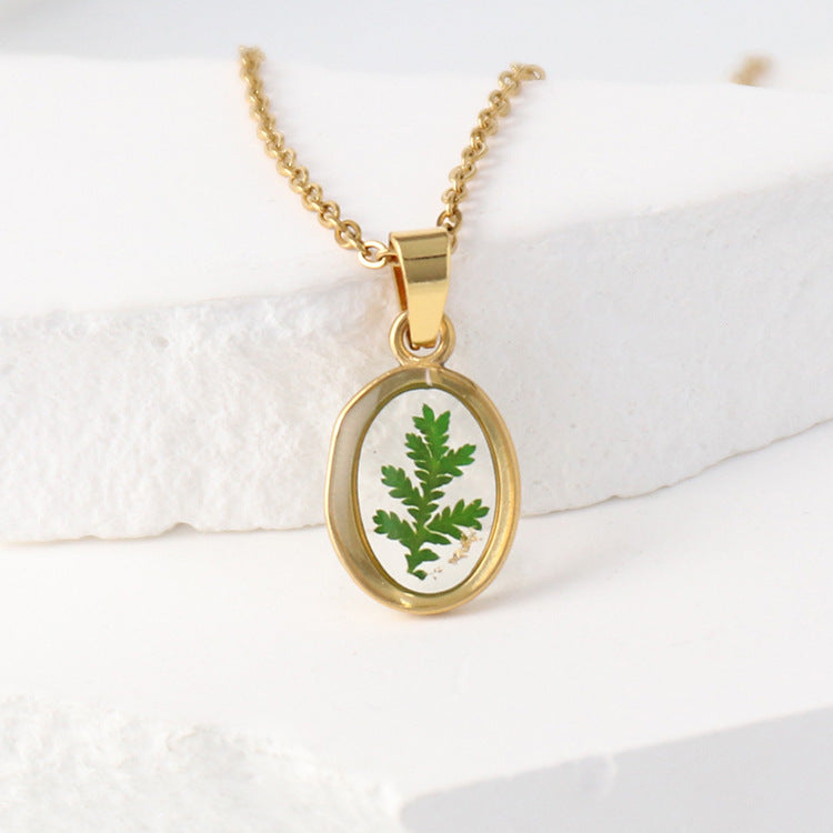 Wholesale 6pcs/pack Summer New Style True Flower Necklace Sweet Style Small Fresh Color True Flower Pendant Stainless Steel Resin Eternal Flower Jewelry