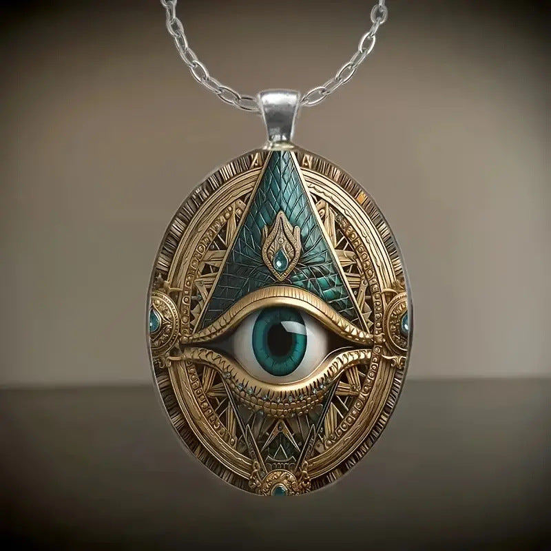 Wholesale retro Eye Pattern Elliptical Pendant Necklace