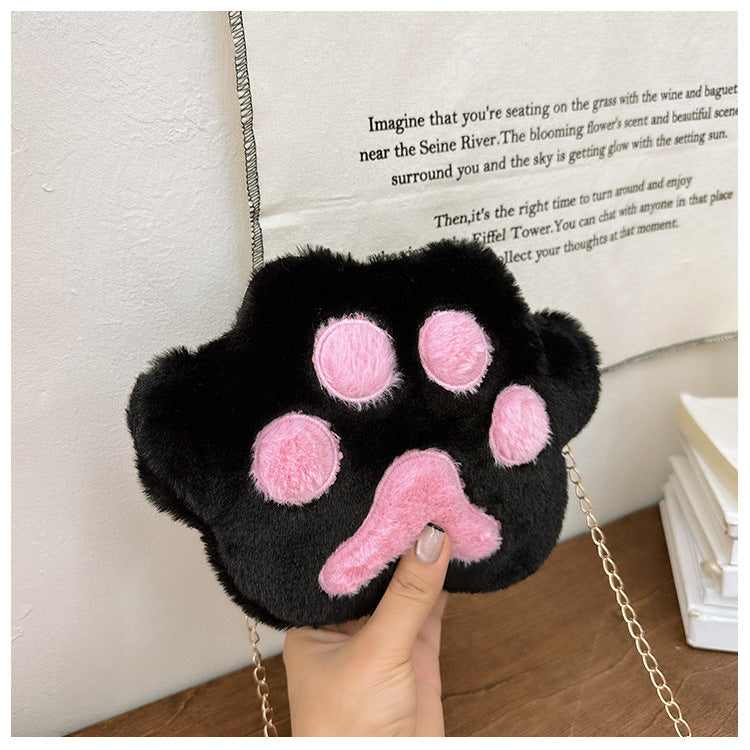 Wholesale Plush Bear Paw Chain Plush Shoulder Crossbody Bag