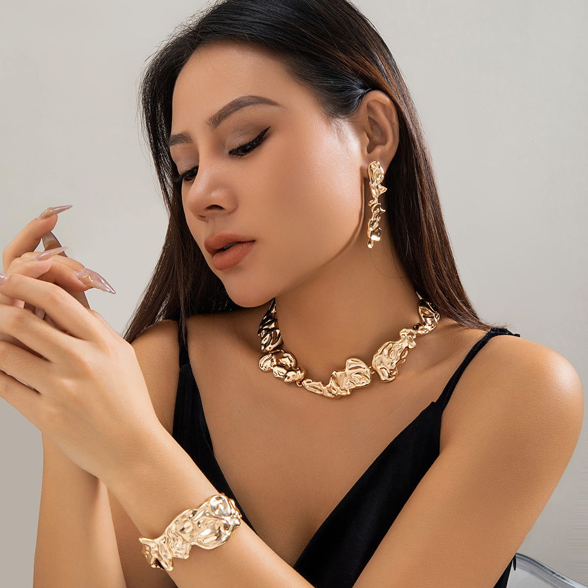 Wholesale jewelry  liquid pleated irregular collar choker metal lava necklace Earrings