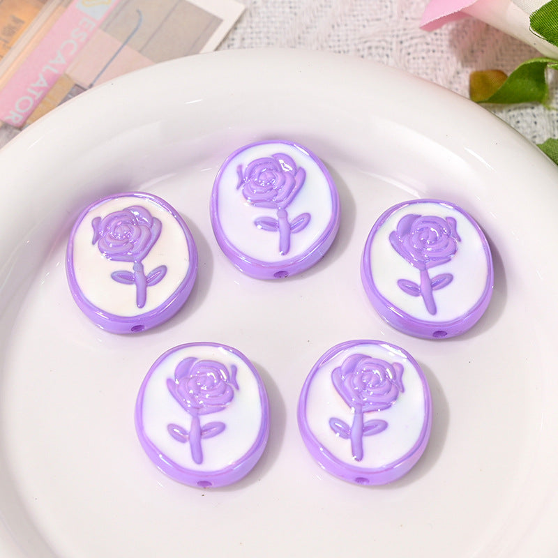 Wholesale  10pcs/pack Double sided rose round cake with straight hole bead   Acrylic Beads