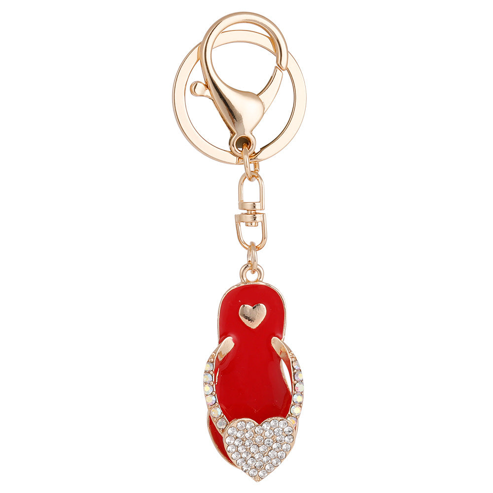 Wholesale Diamond-encrusted Love Small Slippers Car Metal Keychain