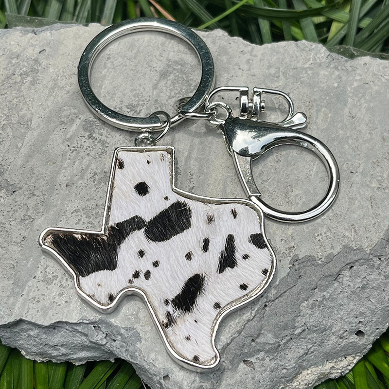 Wholesale 2PCS/PACK Western Map West Leather Keychain Alloy Leopard Print Cow