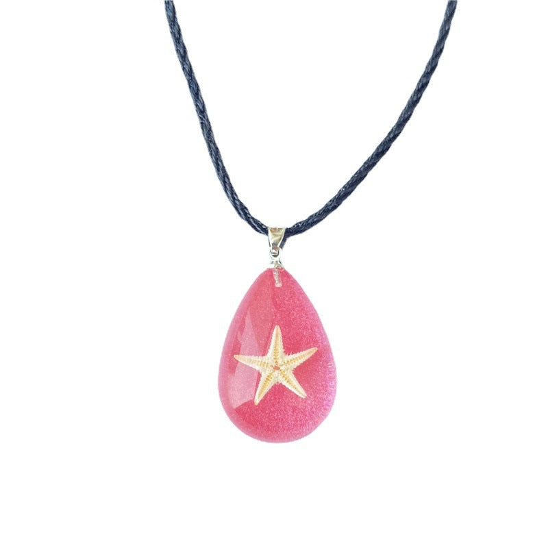 Wholesale 6pcs Natural Starfish Amber Pendant Necklace