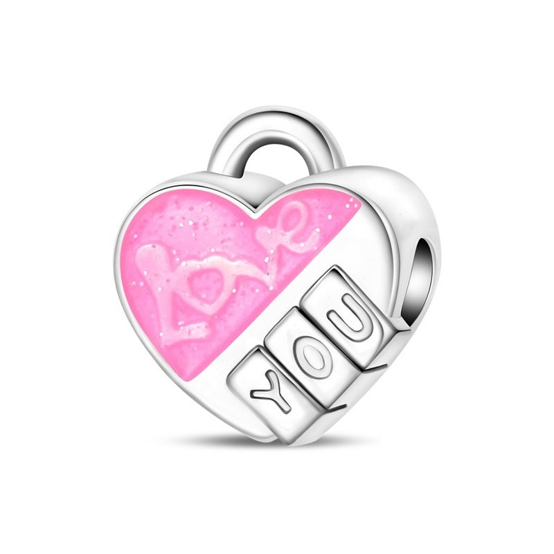 Wholesale Valentine' s Day Series Pink Magic Cube Rose Silver Plated Charms