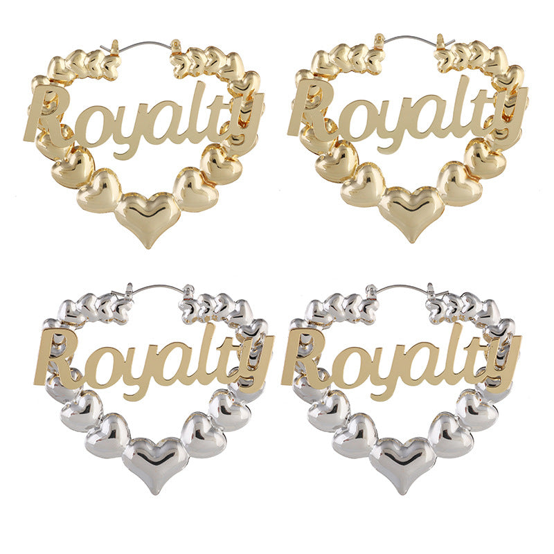 Letras de metal de corazón al por mayor Pendientes de metal