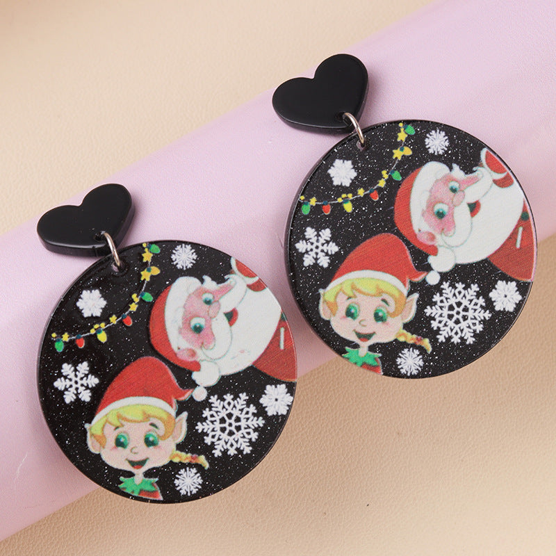 Wholesale Christmas Series Geometric Round Santa Claus Elk Snowman Earrings