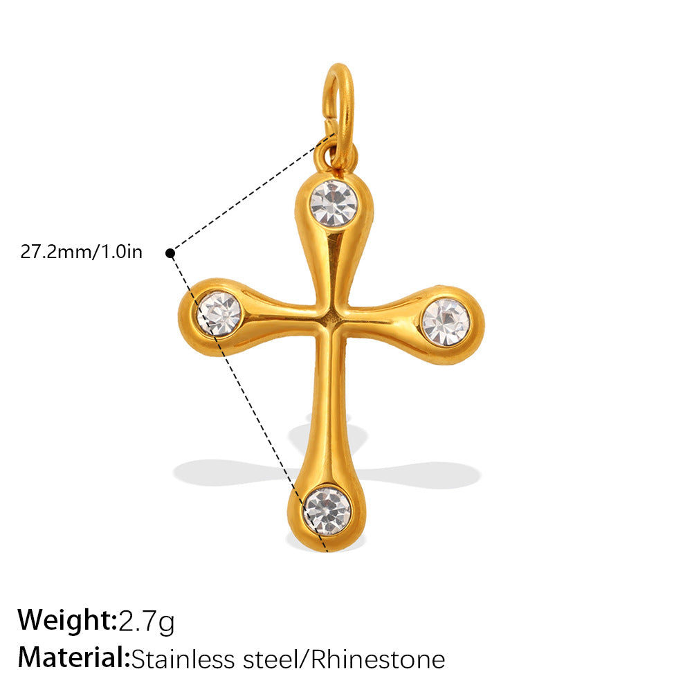 Wholesale Stainless steel gold-colored diamond-studded key cross pendant