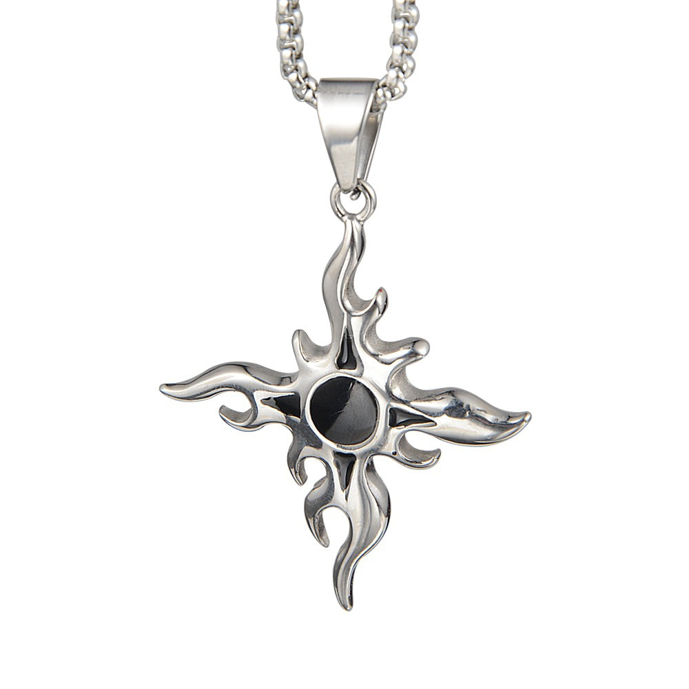 Wholesale Titanium Steel Flame Cross Pendant Necklace Hip Hop Unisex Fashion Jewelry Accessory Couple Gift Boutique Resale