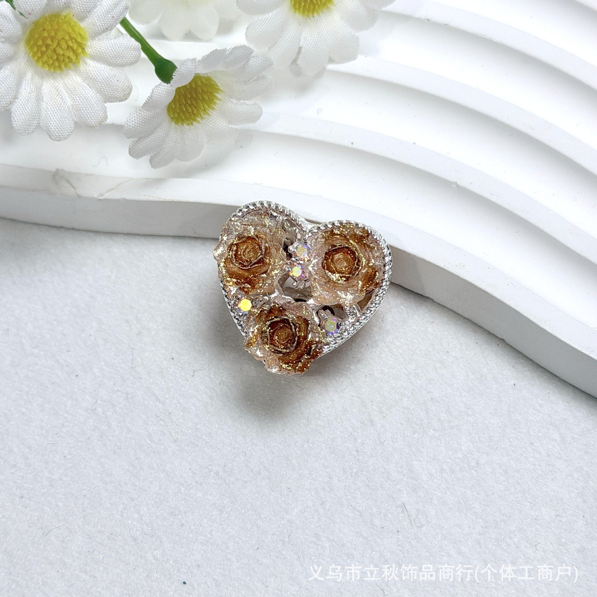 Wholesale  10pcs Water Diamond Colored Rose Pearl Love Bead