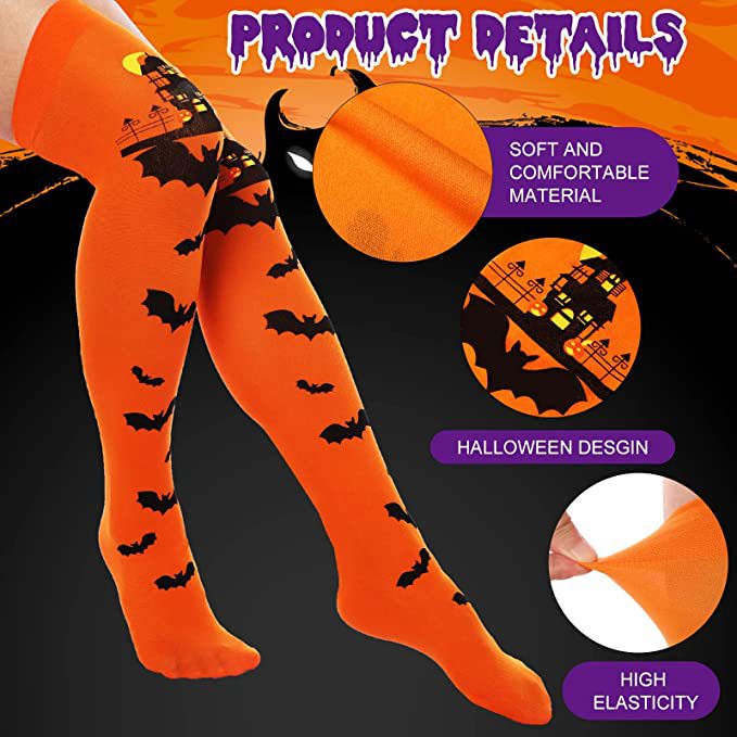 Wholesale Halloween Orange Bat Skeleton Socks