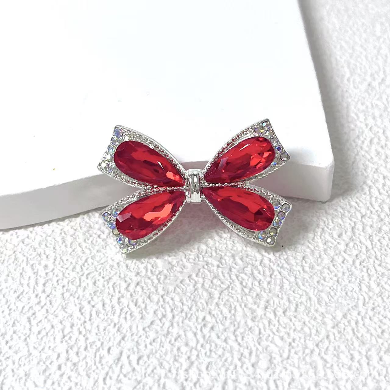 Wholesale Alloy Multicolor Crystal Bowknot Straight Hole Loose Beads