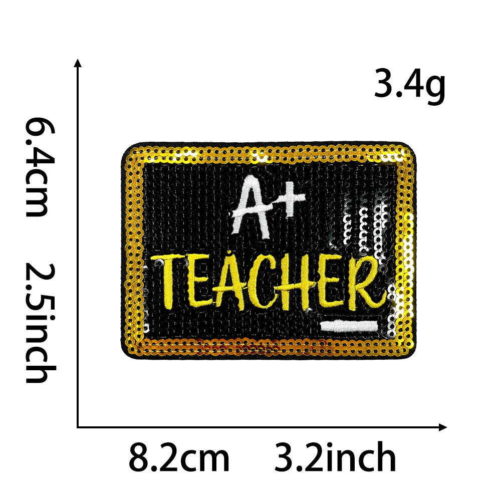 Wholesale Glitter Embroidered Patch Blackboard Book Design Teacher Gift DIY Iron On Applique