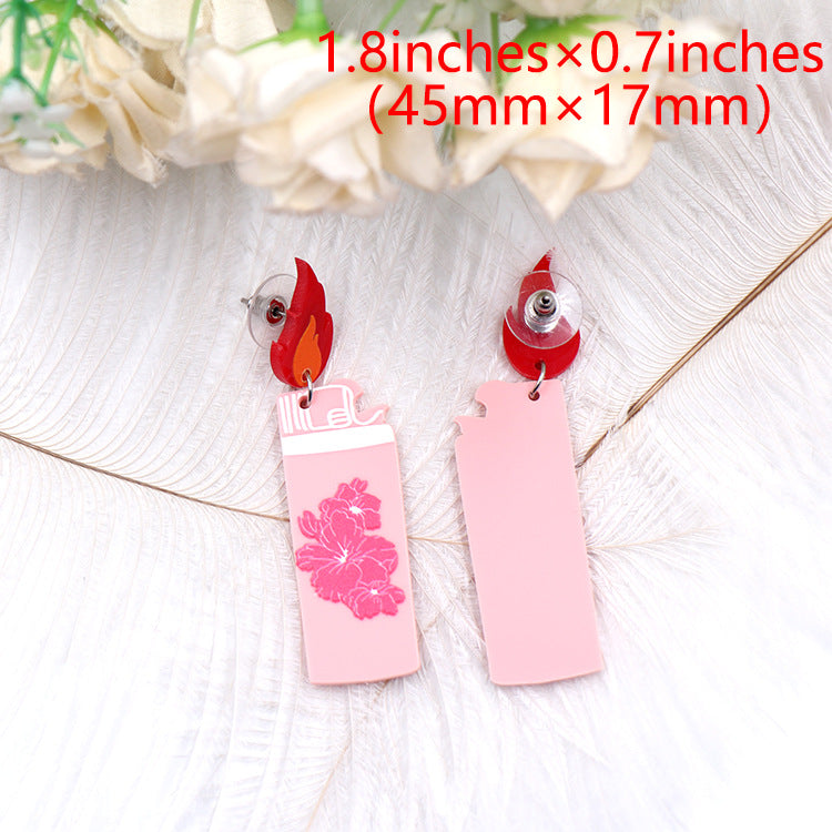 Wholesale New Flame Dragon Flower Acrylic Flame Lighter Earrings