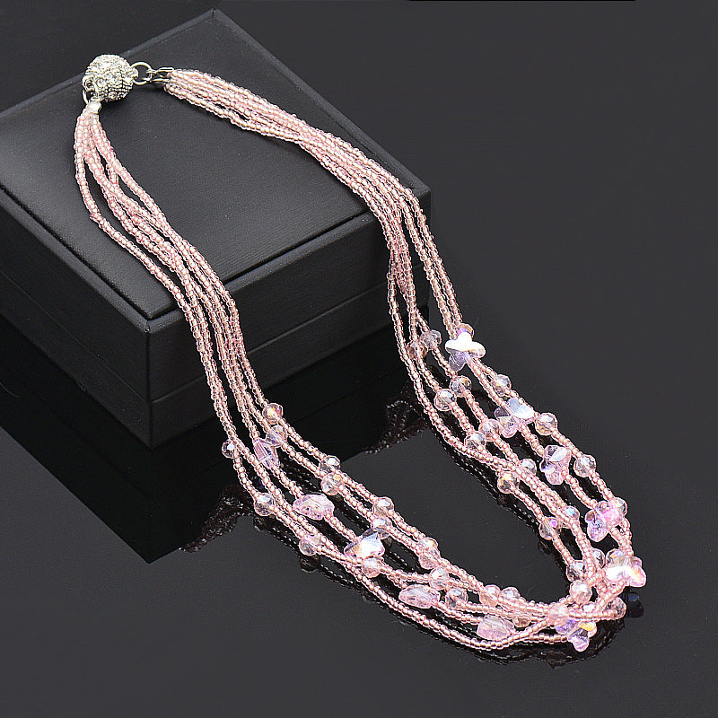 Wholesale Magnet Rhinestone Butterfly Crystal Beads Necklace Bracelet Set