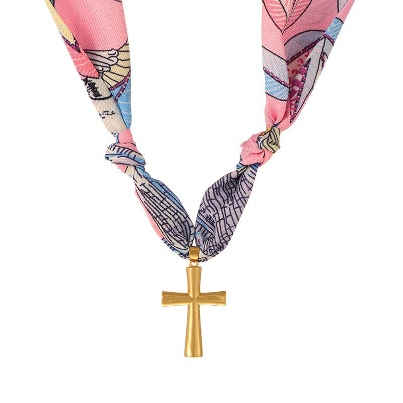 Wholesale Colorfulful Silk  Knotted Cross Religious Titanium Steel  Necklace